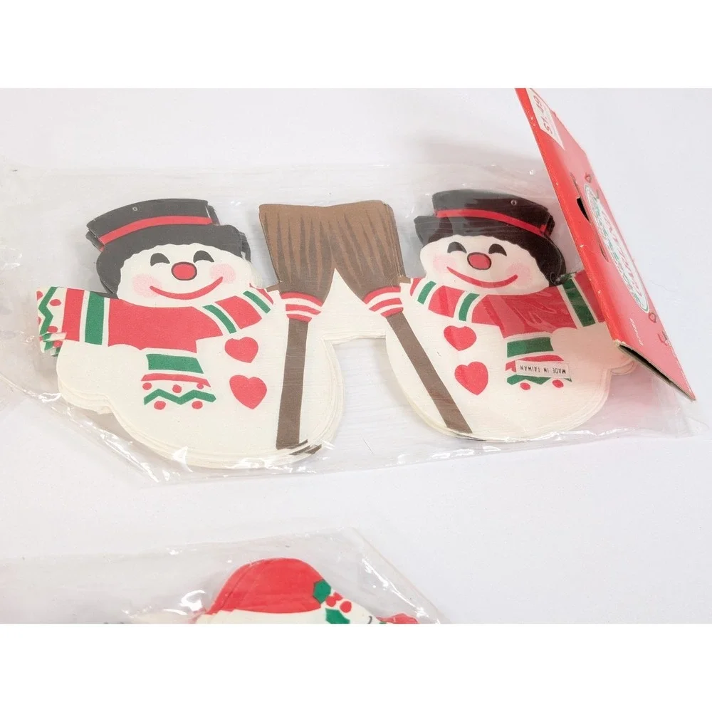 3 Vintage Christmas Paper Santa‎ Claus, Snowman And Angel Garland Made In Taiwan